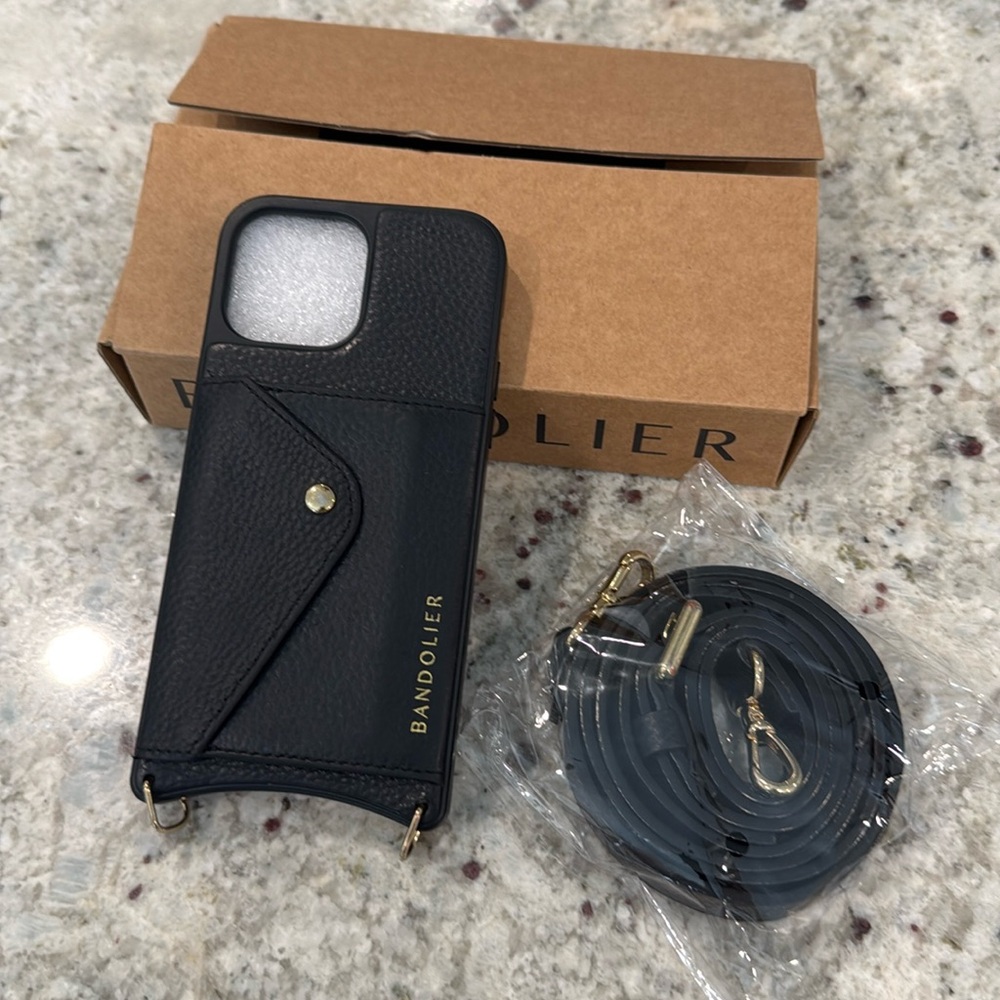 Bandolier Hailey Crossbody Phone Case in Black/Gold for Apple iPhone 14 Plus